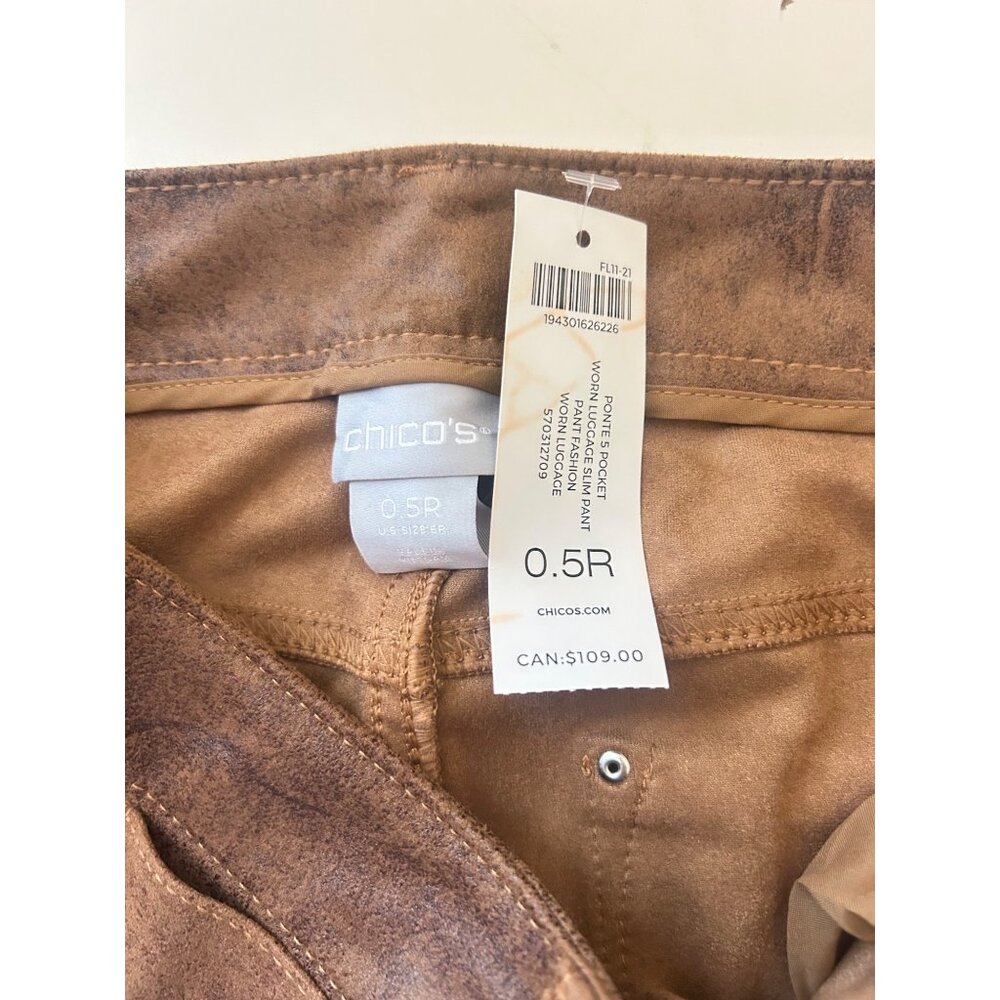 Chicos Brown Faux Suede Slim Leg Pants Size 0.5 R (US 6 R) NWT - Picture 5 of 5